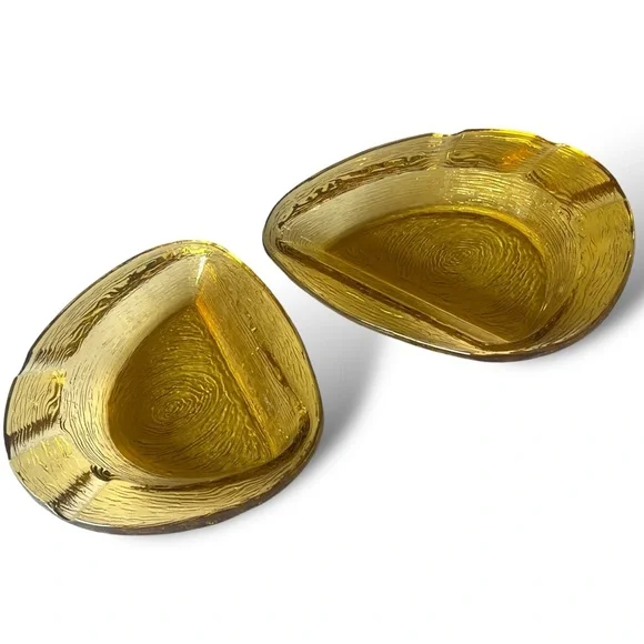 VTG MCM Honey Pressed Glass Ashtray | Set of Two Half Moon - Picture 2 of 13